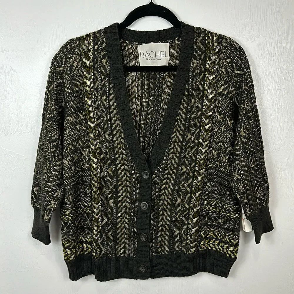 Rachel Roy Magic Carpet Mushroom 3/4 Sleeve Cardigan Sweater Size S